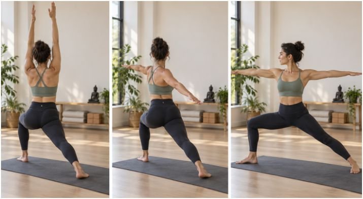 How do I move from Warrior 2 into Reverse Warrior without losing my front lunge?